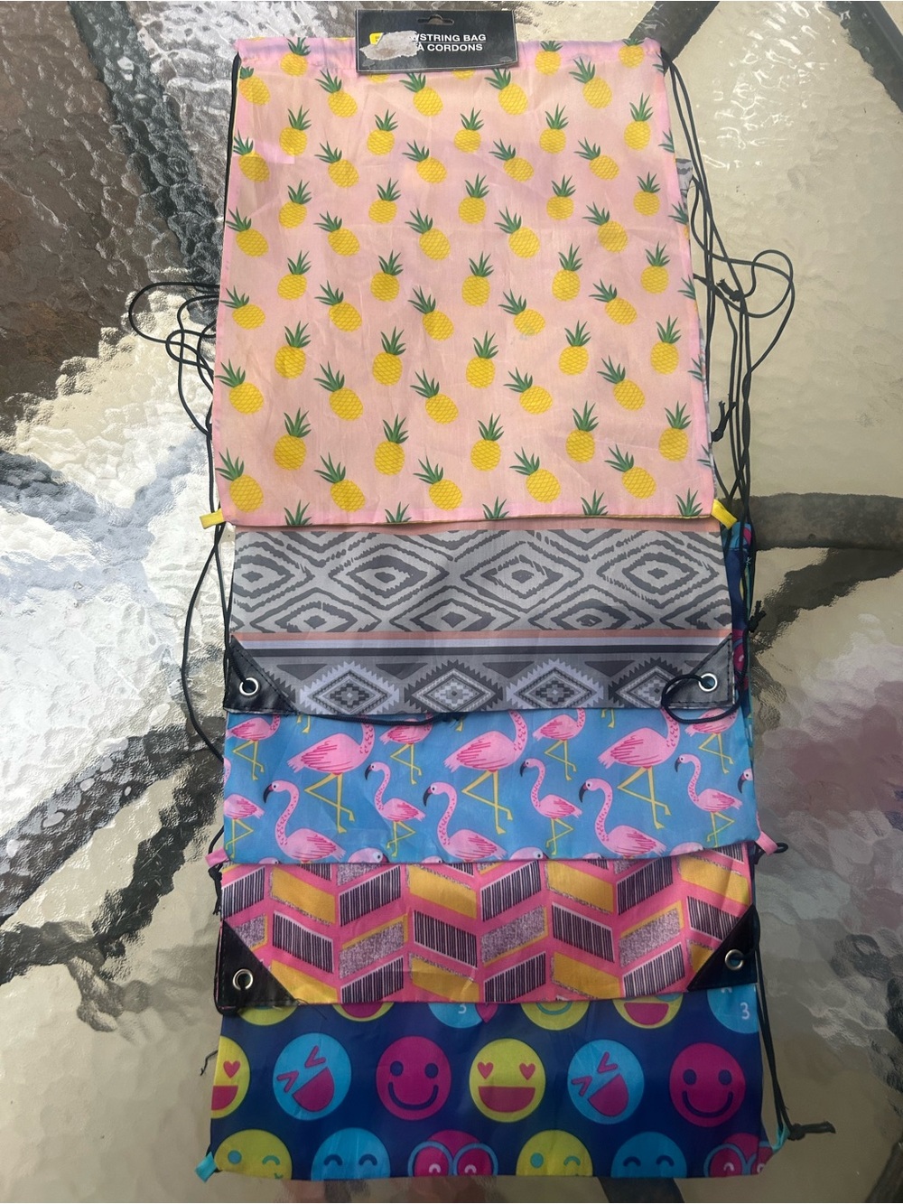 🤩 Drawstring Backpack Gym Bag Choose Pattern Pineapple Flamingo Emoji Aztec